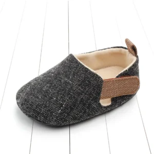 Sapatos Sola Macia Lona Sólida Sem Cardarço Velcro Lateral Preto - Muply